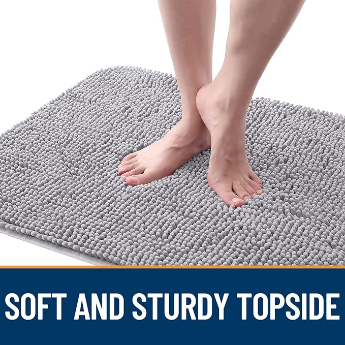 OLANLY Dog Door Mat for Muddy Paws 59x35, Absorbs Moisture and Dirt, Absorbent Non-Slip Washable Doormat, Quick Dry Chenille Mud Mat for Dogs, Entry Indoor Entryway Carpet for Inside Floor, Light Grey