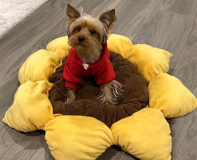 TONBO Soft Plush Small Cute and Cozy Nature Dog Cat Bed, Washer and Dryer Friendly (Sunflower)