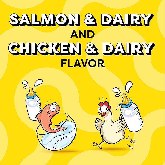 Temptations Kitten Crunchy and Soft Treats Chicken and Dairy and Salmon and Dairy Variety Pack, 6.3 oz. Pouches (Pack of 4)