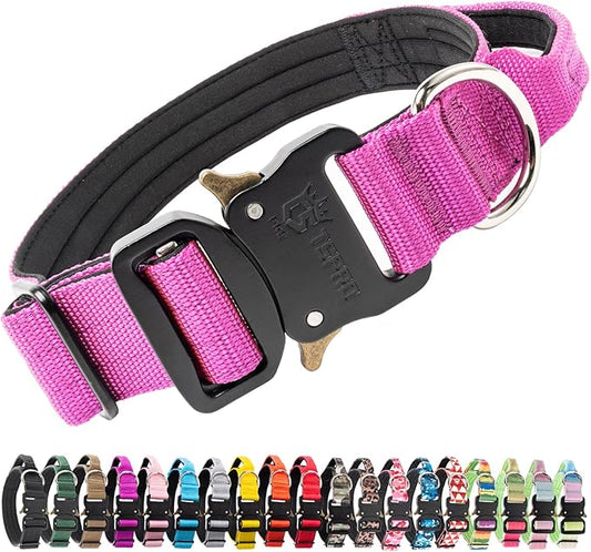 TSPRO Premium Dog Collars Tactical Dog Collar with Handle and Heavy Duty Quick-Release Metal Buckle Durable Thick and Adjustable for Medium to Large Dogs (Purple M)