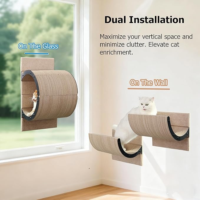 Cat Window Perch for Indoor Cats,Multiple Uses as Window Seat,Condo & Shelves,Scratchable Suction Cups Window Cat Bed for Hiding,Naping and Overlooking(Oatmeal)