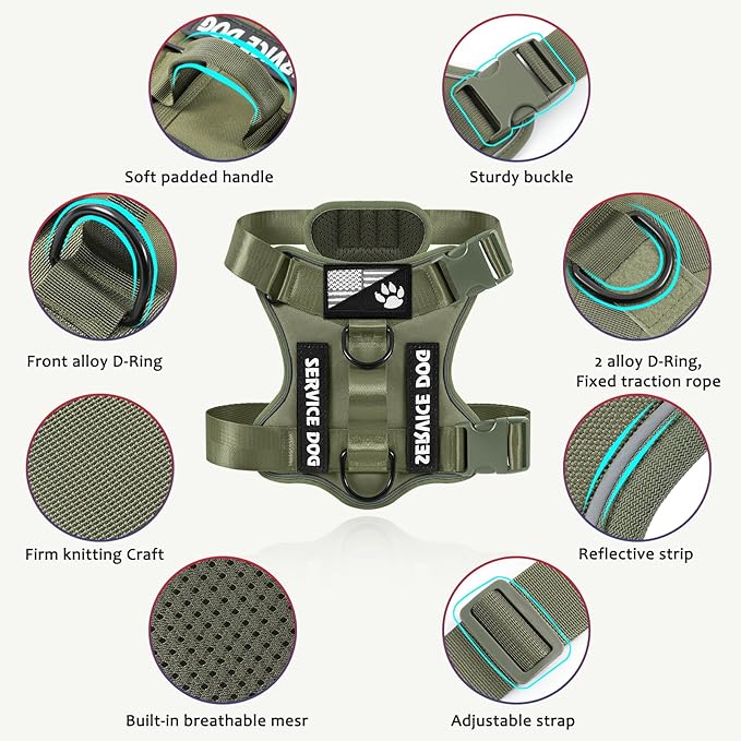 Demigreat Service Dog Harness, Reflective Dog Vest Harness with 5 PCS Patches, Adjustable Soft Oxford Pet Harness, Inner Layer Mesh, Easy to Control for Small Medium Large Dogs