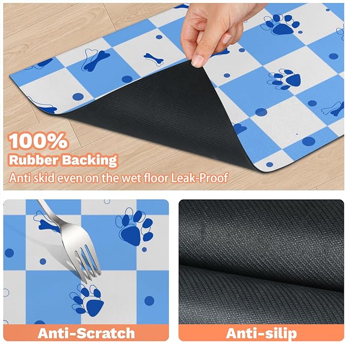 Checkered Absorbent Dog Feeding Mat Quick Dry Diatom Mud Non-Slip Pet Food Placemats Pad with Rubber Backing for Food and Water Bowls 12"x20"