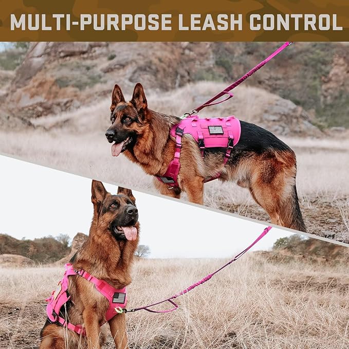 Forestpaw Dog Harness Medium Sized,Tactical Dog Harness with Handle,No Pull Military Style Service Dog Vest with Pockets Adjustable for Medium Large Dogs,Hot Pink,Chest 15.5-25.5"