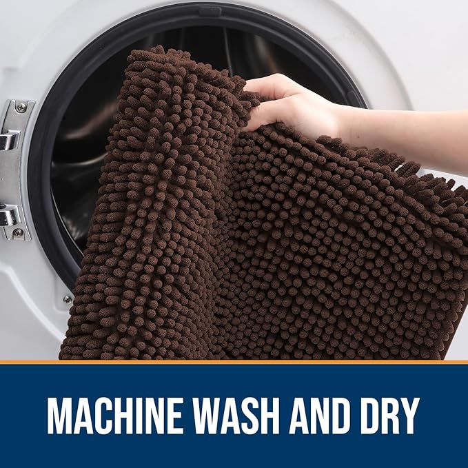 OLANLY Dog Door Mat for Muddy Paws 24x16, Absorbs Moisture and Dirt, Absorbent Non-Slip Washable Doormat, Quick Dry Chenille Mud Mat for Dogs, Entry Indoor Entryway Carpet for Inside Floor, Brown