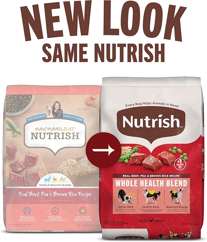 Nutrish Real Beef, Pea & Brown Rice Recipe Whole Health Blend Dry Dog Food, 28 lb. Bag, Packaging May Vary (Rachael Ray)
