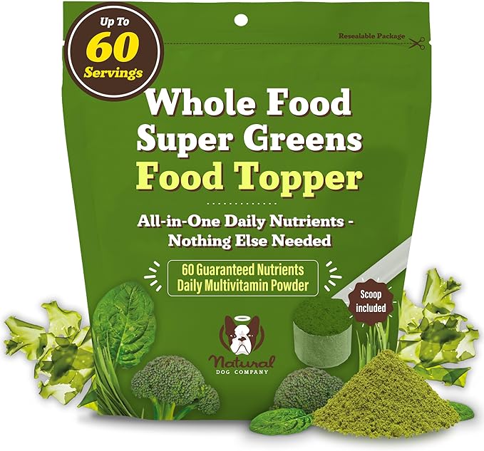 Natural Dog Company Super Greens Food Topper for Dogs, 8oz – Multivitamin & Superfood Powder – Immune, Digestive & Skin & Coat Support – No Fillers or Artificial Preservatives – All Life Stages