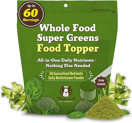 Natural Dog Company Super Greens Food Topper for Dogs, 8oz – Multivitamin & Superfood Powder – Immune, Digestive & Skin & Coat Support – No Fillers or Artificial Preservatives – All Life Stages