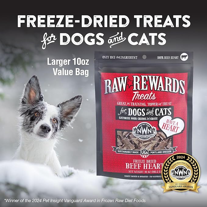 Northwest Naturals Raw Rewards Freeze-Dried Beef Heart Treats for Dogs and Cats - Bite-Sized Pieces - Healthy, 1 Ingredient, Human Grade Pet Food, All Natural, Proudly Made in USA, 10 Oz