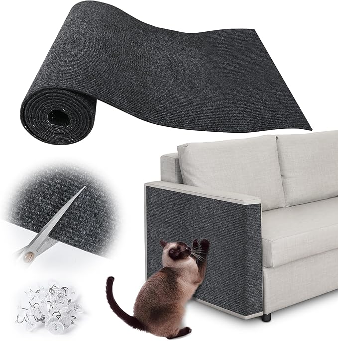 Cat Scratch Furniture Protector - 138" x 15.8" Trimmable Self-Adhesive Cats Claws Scratch Pads, DIY Cat Climbing Couch Protector for Scratch Post Cat Tree Replacement Indoor (Dark Gray)