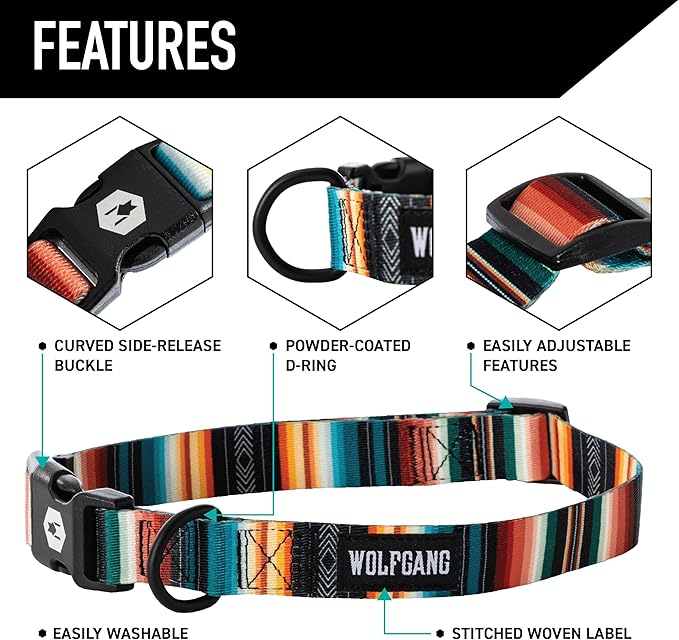 Wolfgang Heavy Duty Martingale Dog Collar with Quick Release Nylon Buckle for Walking & Training, LostArt Print, Small