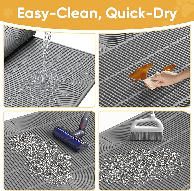 TRZZ XXL Extra Large Cat Litter Mat, Silicone Litter Box Mat for Floor, Waterproof & Non-Slip, Easy to Clean, Cat Litter Trapping Mat & Kitty Litter Catcher for Scatter Control (Gray)