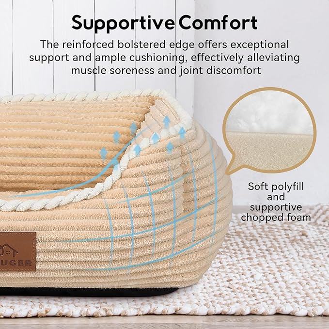 Rectangle Cat Dog Bed for Large Medium Small Pets Indoor Outdoor Machine Washable Sleeping Sofa Non-Slip Bottom Soft Puppy Bed Durable Orthopedic Calming Pet Cuddler (Medium, Coffee)