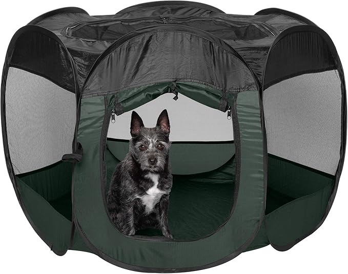 Furhaven Portable Dog Playpen Cat Tent, Pet playground/kennel foldable indoor outdoor zippered puppy crate - Hunter Green, Small