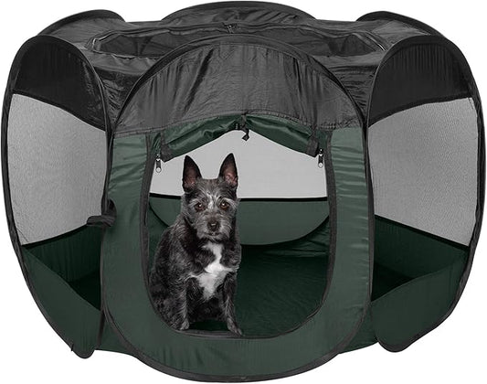 Furhaven Portable Dog Playpen Cat Tent, Pet playground/kennel foldable indoor outdoor zippered puppy crate - Hunter Green, Small