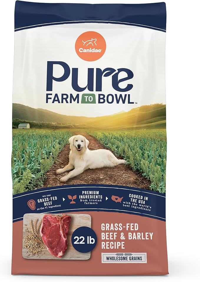 CANIDAE Pure Farm to Bowl Grass-Fed Beef & Barley Dry Dog Food, Adult, 22lb