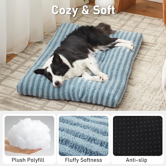 FURTIME Washable Dog Bed Medium Size Dogs, Deluxe Dog Crate Beds Comfy Fluffy Kennel Pad Anti-Slip Pet Sleeping Mat, Machine Washable Dogs Pillow, 29"x21"x3", Blue