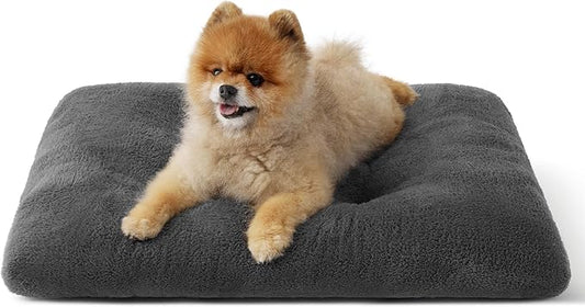 Bedsure Small Dog Bed for Crate Washable, Comfort Fluffy Plush Pillow Bed Crate Pad, Non-Slip and Machine Washable Kennel Pet Sleeping Mat for Puppy/Cat, 24"x17", Dark Gray