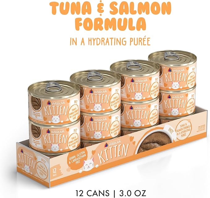Weruva Kitten, Tuna & Salmon Formula in a Hydrating Purée 3oz Can (Pack of 12)