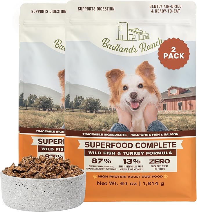 by Katherine Heigl- Superfood Complete, Air-Dried Adult Dog Food - High Protein, Zero Fillers, Superfood Nutrition (64 Ounce (Pack of 2), Fish & Turkey)