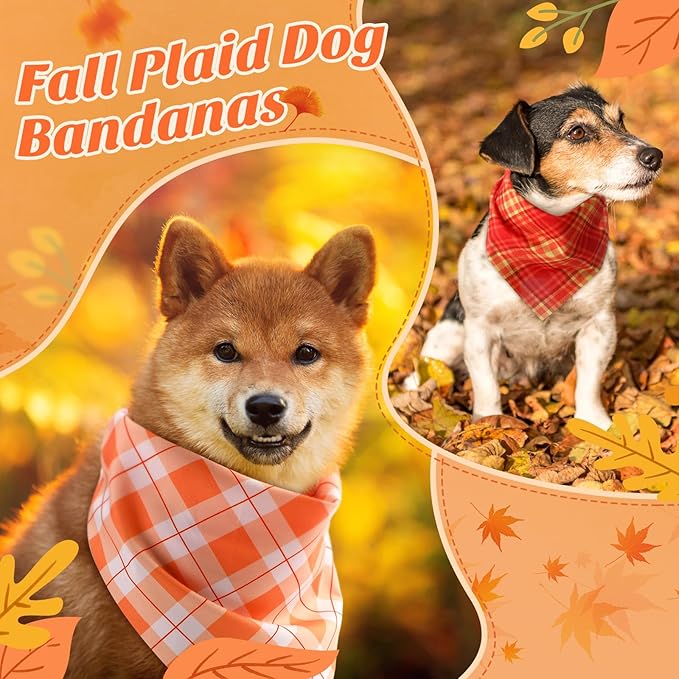Weewooday 50 Pcs Thanksgiving Fall Dog Bandanas Bulk Plaid Bandanas for Dogs Autumn Soft Doggie Bibs Triangle Scarves for Small Medium Large Pet Costume(Plaid Pattern, 19.7 x 13.8 x 13.8 Inch)