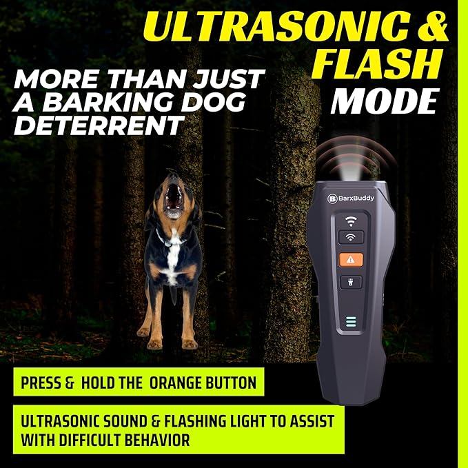 BarxBuddy 2nd Gen Dog Bark Deterrent Devices | Long Range Ultrasonic | Bark Collar Alternative | Dog Training Indoor/Outdoor | Rechargeable Anti Bark Device for Dogs (Black)
