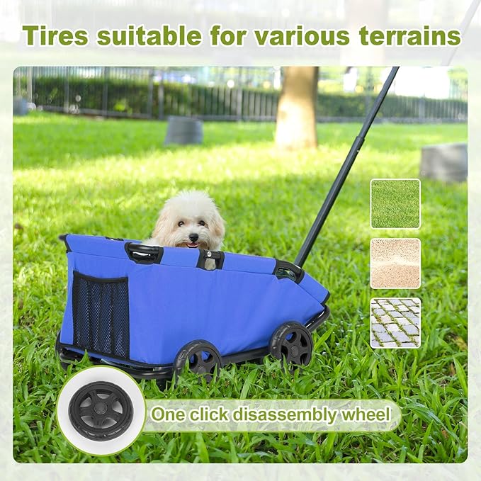 Dog Stroller 4 Wheels Folding Dog Cart Pet Stroller for Travelling Shopping Walking Playing for Small Dogs Cats (Blue)