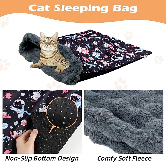 Paw Legend Covered Cat Bed Cave Sleeping Bag for Indoor Cats Hideaway Self-Warming Cozy Pet Nest Mat Winter Snuggle Sack Burrow Bed 21.9" x 23.6"