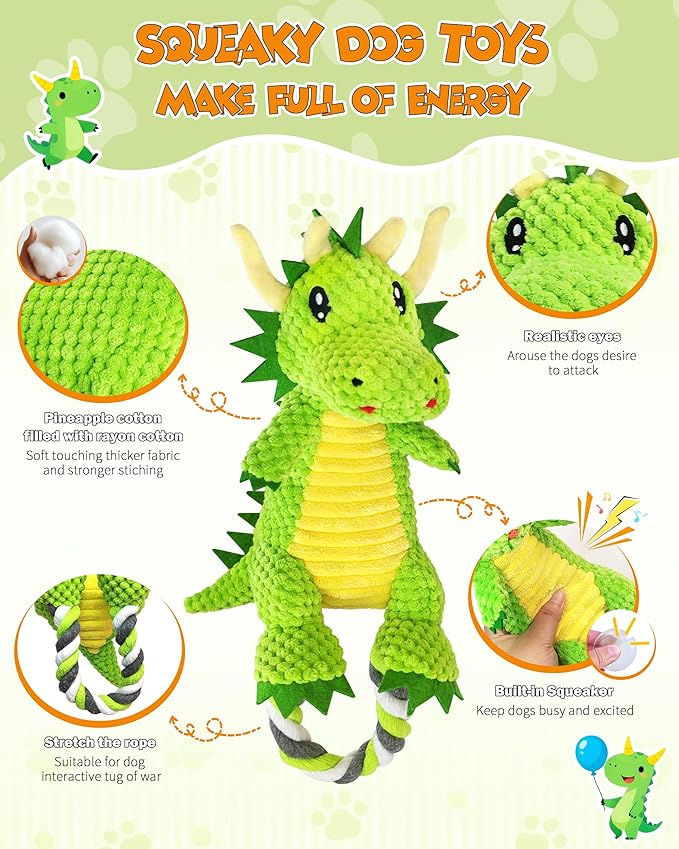 Interactive Squeaky Dog Chew Toy,Plush Dog Rope Toys for Small Medium and Large Dogs,Tug of War Dog Toys to Keep Them Busy,Training Reward Gift,Teeth Cleaning