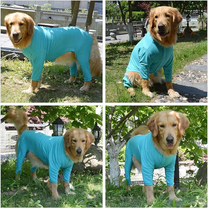 Lovelonglong Four Feet Dog Lightweight Pajamas, Pure Cotton Dog Jumpsuits 4 Legs Dog Onesies T-Shirt Stylish PJS Puppy Costume for Large Medium Small Dogs Turquoise XXL