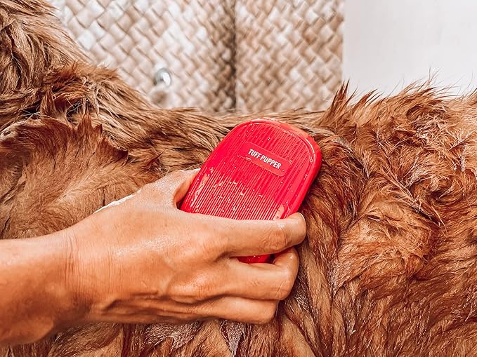 Tuff Pupper Dog Bath Brush, Silicone Pet Hair Remover Brush for Shampooing & Massaging Dogs, Dog Washing Brush with Soft Rubber Bristles Gently Removes Loose & Damaged Fur