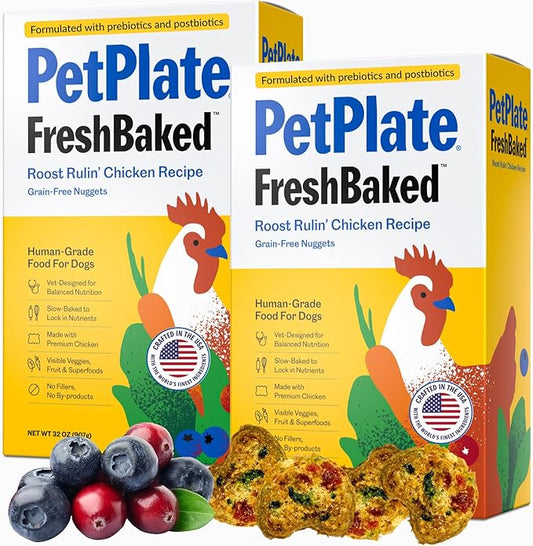 PetPlate Roost Rulin' Chicken FreshBaked Dry Dog Food, Gently Baked and Air-Dried Human Grade Dog Food, Formulated with Prebiotics and Postbiotics, Grain Free, No Fillers or by-Products 2lbs