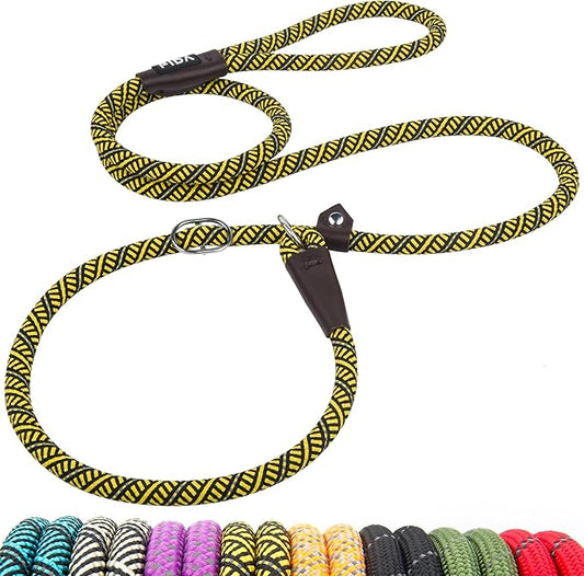 Fida Durable Slip Lead - 6 FT x 1/2" Heavy Duty Dog Loop Leash, Strong Rope Comfortable for Large, Medium Dogs, No Pull Pet Training Leash with Highly Reflective Yellow