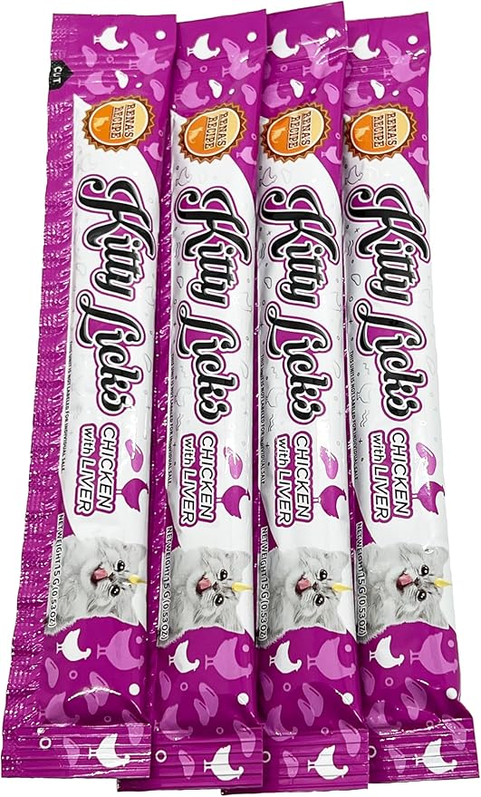 Rena's Recipe Kitty Licks Chicken Barrel (60 Tubes) 3 flavorsX 20 Tubes Cream Lickable Cat Treats 3 Different Flavors: Chicken, Chicken with Tuna, and Chicken with Liver