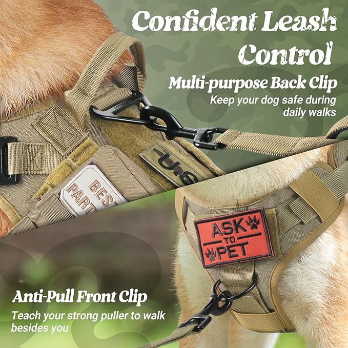 rabbitgoo Tactical Dog Harness for Small, Heavy Duty Pet Harness with Handle, No-Pull Service Vest Small Breed, Adjustable Military Dog Vest for Training Hunting Walking, Brown, S