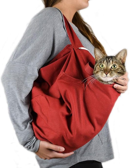 Cat-in-the-Bag Cozy Comfort Carrier - Extra Large Red Cat Carrier Soft and Pet Carrier for Nail Trimming, Vet Visits, Medication Administration, Dental Care, and Travel