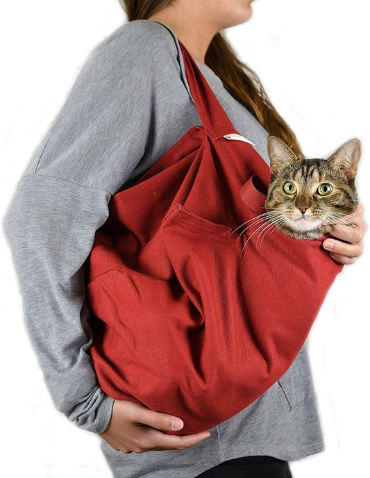 Cat-in-the-Bag Cozy Comfort Carrier - Extra Small Red Cat Carrier Soft and Pet Carrier for Nail Trimming, Vet Visits, Medication Administration, Dental Care, and Travel