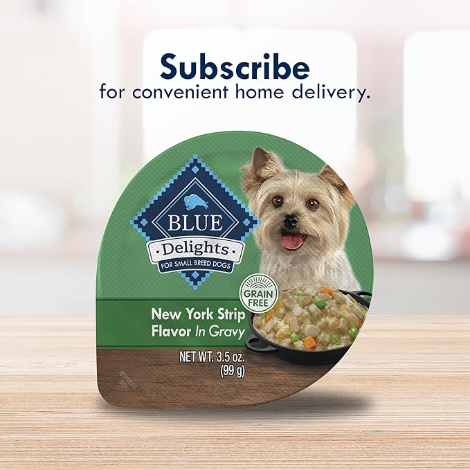 Blue Buffalo Delights Small Breed Natural Wet Dog Food, NY Strip Flavor in Gravy, 3.5-oz Cups, 12 Count