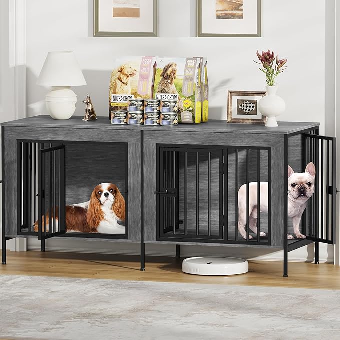 EasyCom Dog Crate Furniture for 1 or 2 Dogs, Heavy Duty Single/Double Dog Crates for Small/Medium/Large Dogs, Dog Kennel Furniture Indoor as TV Stand, Small Size 55.12" L(0-20 Pounds), Dark Grey