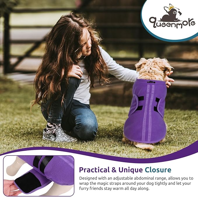 Queenmore Medium Dog Sweaters, Soft Fleece Vest Pullover Dog Jacket with Leash Hole, Warm Winter Dog Clothes Cold Weather Doggy Dachshund Sweater for Medium Dogs Cats Boy or Girl (Lavender, M)