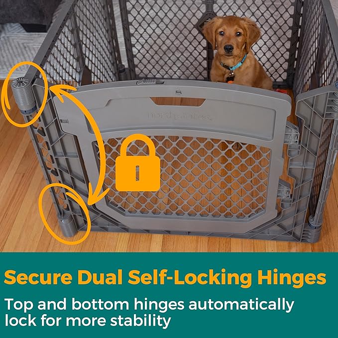 MyPet North States Petyard Plus: 3 Ft. Wide Folding Dog Playpen Indoor or Outdoor. 4-Panel Freestanding Play Pen Dog Gate Made in USA. 26" Tall, Fieldstone