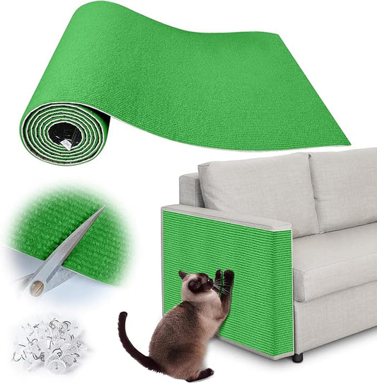 Cat Scratch Furniture Protector - 40" x 15.8" Trimmable Self-Adhesive Cats Claws Scratch Pads, DIY Cat Climbing Couch Protector for Scratch Post Cat Tree Replacement Indoor (Green)