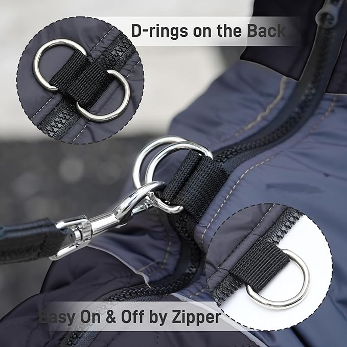 Warm Fleece Dog Coats for Small Dogs,D-Rings Waterproof Puppy Jacket for Cold Winter,Black M