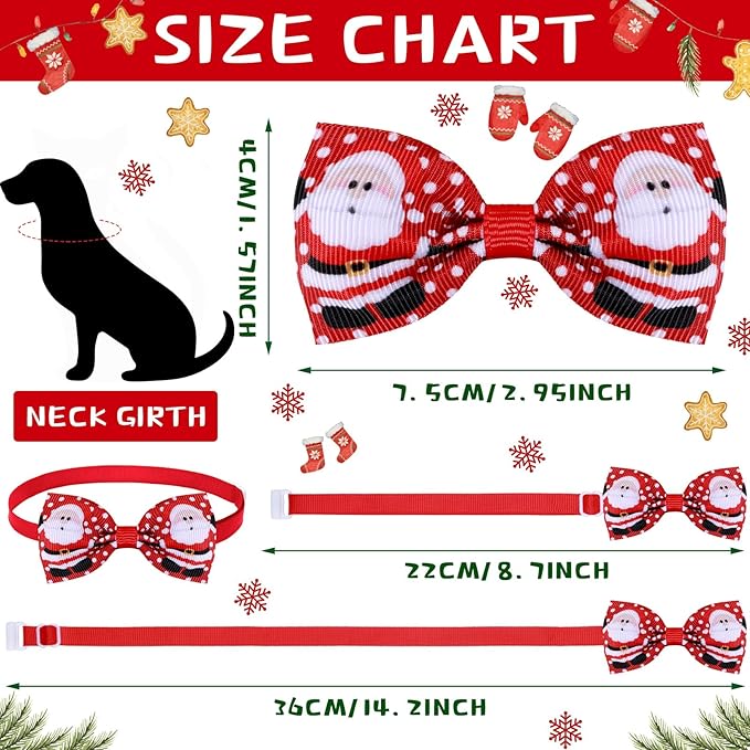 Eccliy 50 Pcs Christmas Dog Bow Ties for Dogs Christmas Dog Bows Adjustable Cat Bow Ties Neckties Set Santa Claus Christmas Tree Dog Bowties Pet Bow Ties Collar for Christmas Dogs Cat Decoration