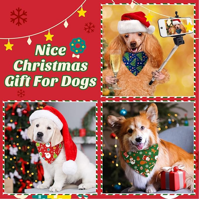Abbylike 100 Pcs Christmas Dog Bandanas Bulk Xmas Bandanas for Dogs Triangle Kerchief Bibs Scarf for Pet Xmas Costume Photo Props Accessories Pet Shops Groomer, 25 Styles (19.7 x 13.8 x 13.8)