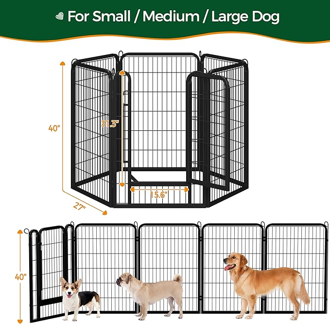 Yaheetech Dog Playpen Outdoor, 40 inch 6 Panels Dog Pen Indoor Heavy Duty Puppy Exercise Pen Metal Pet Fence for RV Camping/Yard/Garden