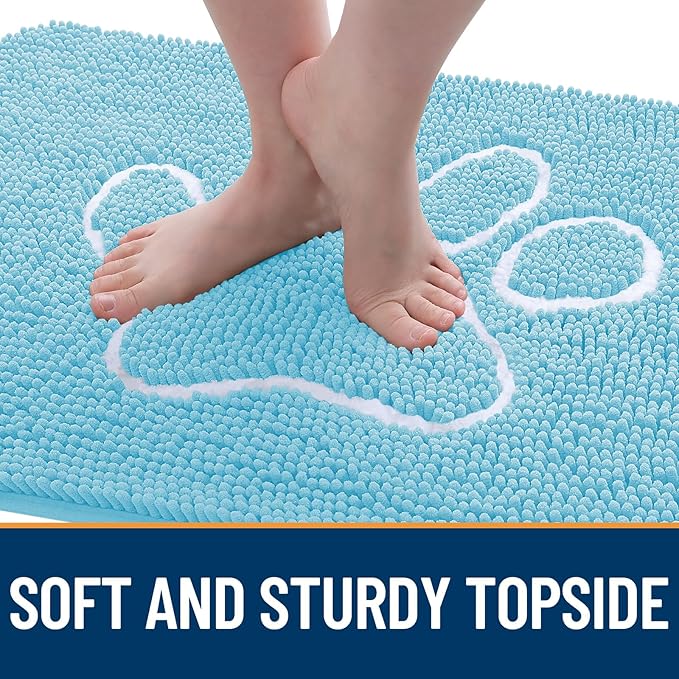 OLANLY Dog Door Mat for Muddy Paws 40x32, Paw Print Design, Absorbs Moisture and Dirt, Absorbent Non-Slip Washable Doormat, Quick Dry Chenille Mud Mat for Dogs, Entry Indoor Entryway Carpet, Blue