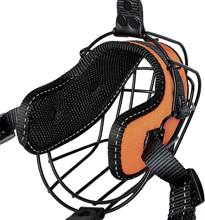 OOPSDOGGY Metal Dog Muzzle for Large Dog, Adjustable Brethable Wire Basket for Rottweiler to Prevent Biting Chewing (Orange, Rottweiler)