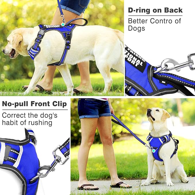 WINSEE Service Dog Vest No Pull Dog Harness with 7 Dog Patches, Reflective Pet Harness with Durable Soft Padded Handle for Training Small, Medium, Large, and Extra-Large Dogs