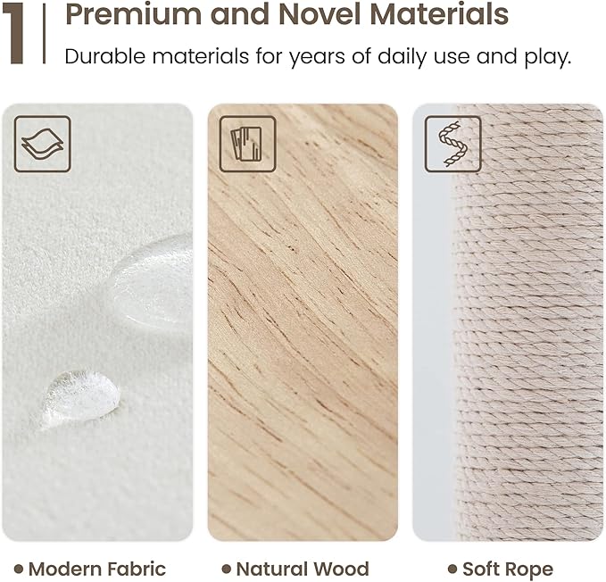 MWPO Large Modern Cat Tree, 70.1-Inch Wood Cat Tower for Indoor Cats, Multi-Level Tall Cat Condo with 2 Padded Perches, Hammock, Scratching Posts, Dangling Toys, Beige